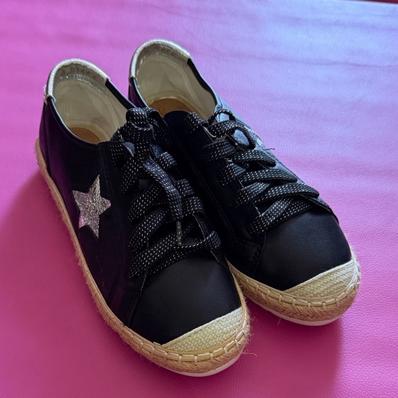Shoes - Black Espadrille Sneakers with Silver Star Accent NEW with tags